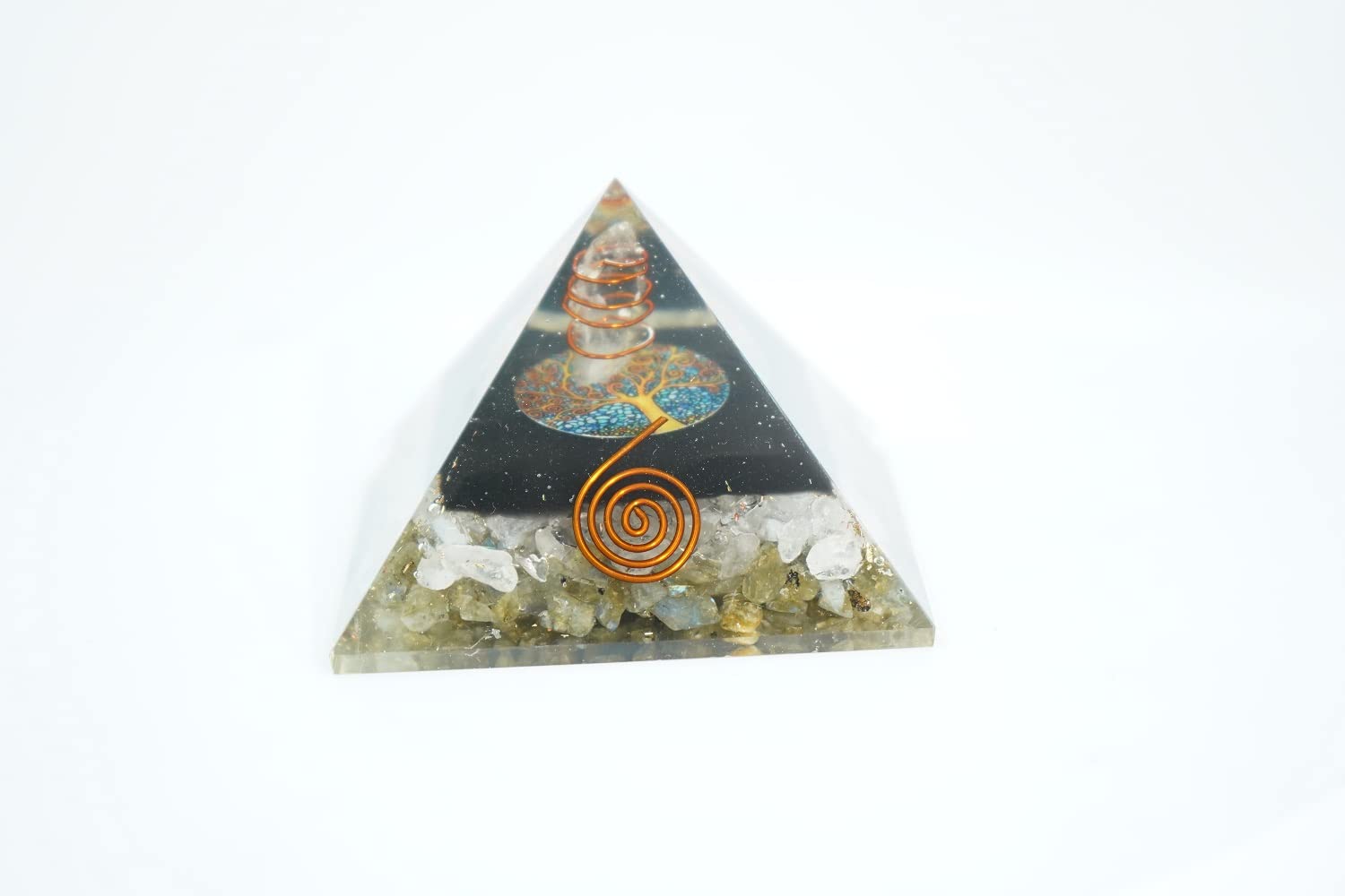 Dusty & White Color Original & Natural Stones With 7 Chakara Tree Symbol,The White Rectangle Stone Cover By Golden Wire Healing For Meditation, Relieve Stress, Which Made By QUEENCROWN GEMS PVT.LTD