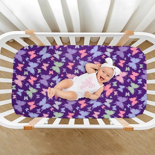 Image of Cloele Butterfly Fitted Crib Sheet for Girls,52x28in,Infant Toddler Sheet | Baby Nursery Bed Sheet,Cozy Bed Sheet,Suitable for Standard Crib and Toddler Mattresses