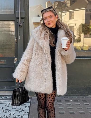COZYPOIN Womens Faux Fur Coats Warm Mid Long Furry Jackets Long Sleeve Lapel Winter Fluffy Outerwear Shaggy Parka Coat3
