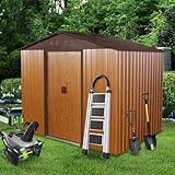 6x8 FT Outdoor Storage Shed, Metal Garden Shed with Frame Floor, Outside Tool Shed with Lockable Sliding Doors, Waterproof Storage Building with Sloped Roof for Backyard, Patio, Lawn, Coffee -  BNSPLY