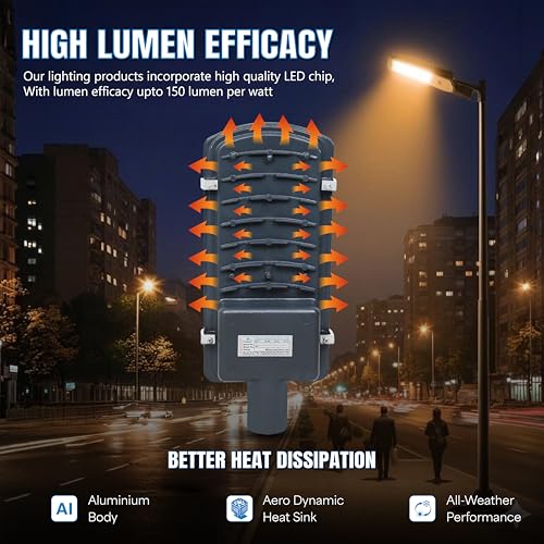 Image of Forus 40W LED Street Light with Clamp, IP66 Waterproof Outdoor LED Street Light, High Lumen 4800lm Amber, Aluminium Body for Road, Parking Lot, Garden & Industrial Outdoor Lighting (1 Pc)