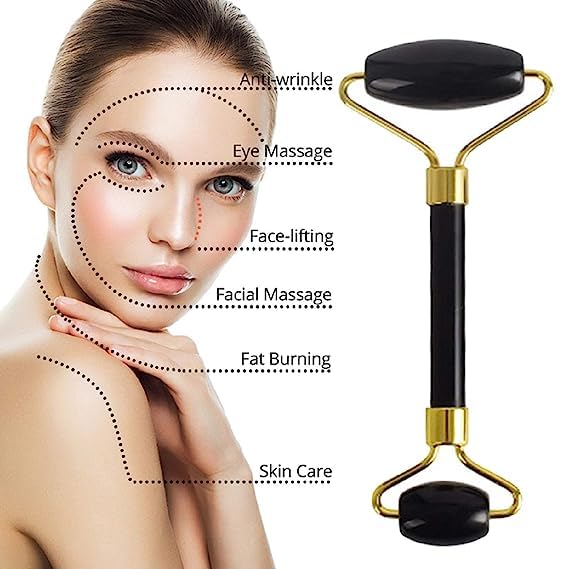 Miniatura 3 de Juego de rodillos faciales de jade obsidiana negra y Gua Sha, fuente 100% natural de la más alta altitud del Himalaya, masajeador de cuello facial