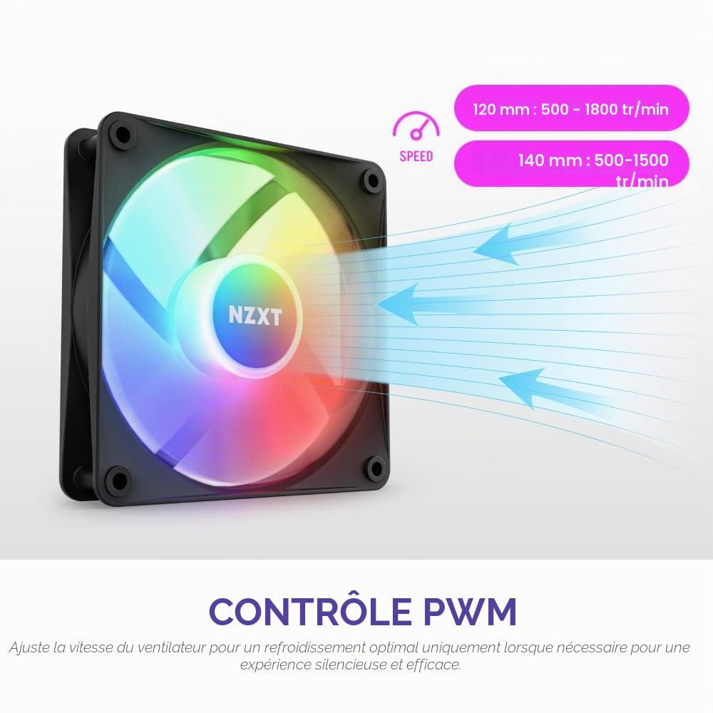 NZXT F120 RGB Core Lot de 3 ventilateurs RVB montés sur hub avec contrôleur RVB 8 LED adressables individuellement Lames semi-translucides Haute pression statique et flux d'air Logiciel FAO Noir