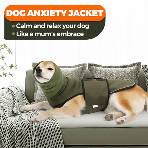 HEYWEAN Hundemantel mit beruhigender Kapuze und Ohrenschutz Anti Stress Weste Hund Beruhigungsweste Hund Rollkragen für Hunde Angst Beruhigungsjacke für Hunde Calmingshirt mit reflektierenden Streifen