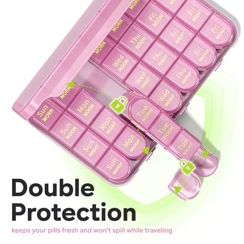 Image of Daviky Pill Organizer 4 Times a Day - Pill Box 7 Day, Weekly Medicine Pill Organizer for Travel with Removable Containers, Pill Case to Hold Daily Vitamins, Supplements and Medication (Pink Purple)