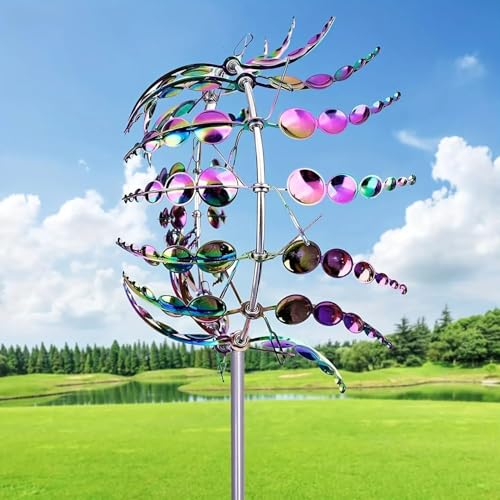 Magical Metal Windmill for Backyards 3D Kinetic Wind Sculpture for Yard & Garden Outdoor Metal Windmill Decor with Spinning Blades for Patio Lawn Backyard