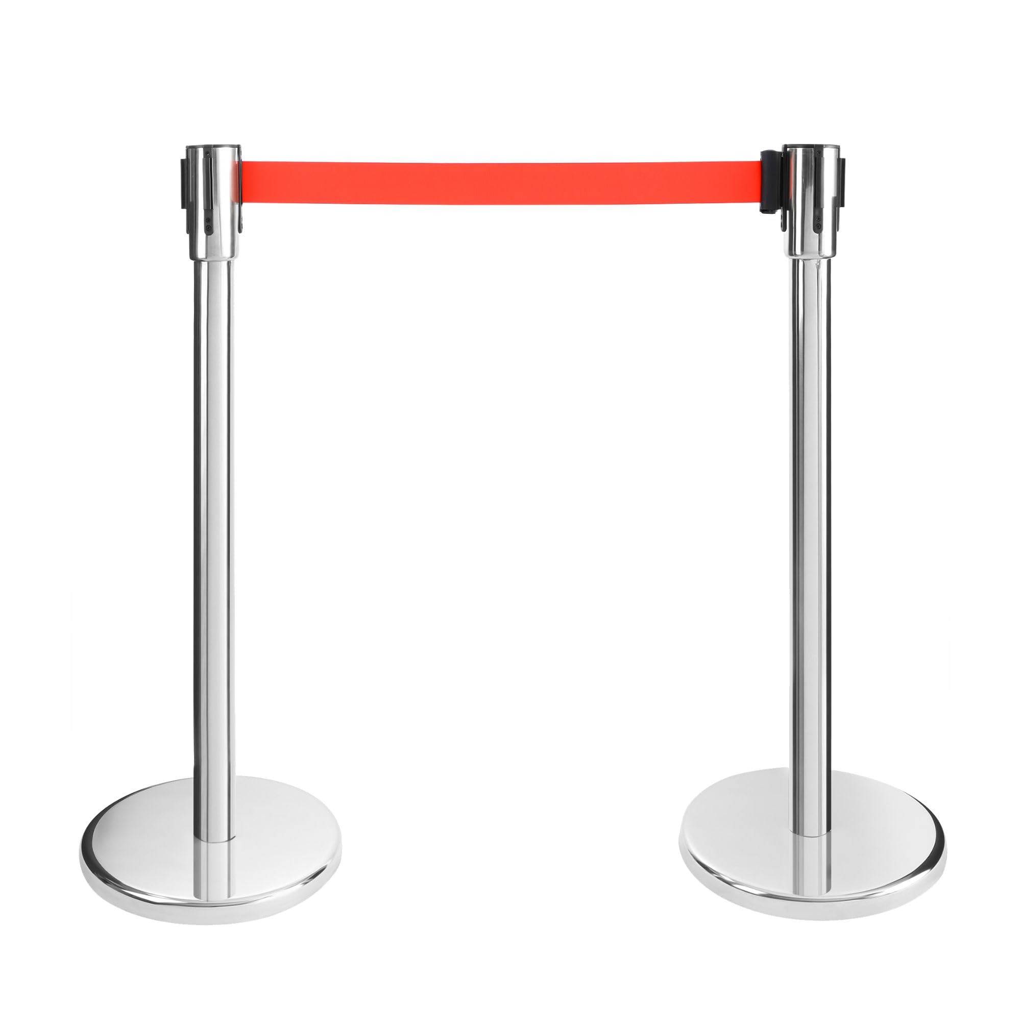 Arebos Barrières de sécurité Rétractable Poteaux de Guidage avec Cordes Rouge Argenté Système de Balisage