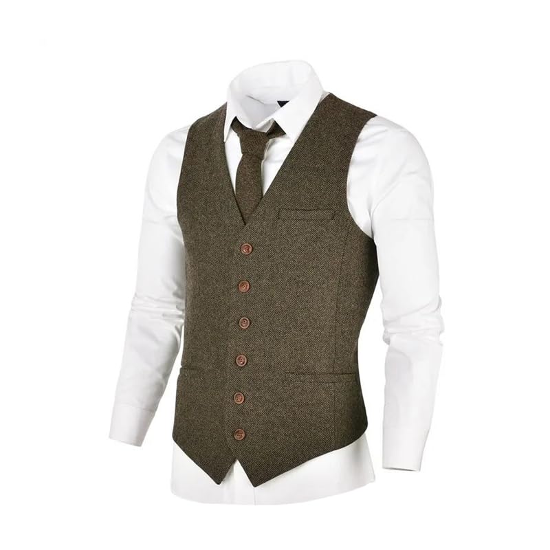Mens Wool Blends Waistcoat Single-Breasted Herringbone Slim Fitted Suit Vests2