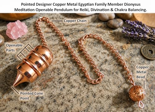 Image of Egyptian Designer Openable Copper Pendulum for Reiki Healing, Dowsing & Chakra Balancing - Dionysus Style Divination & Meditation Tool