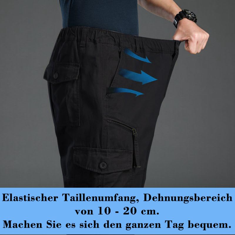 DUOLUVA Cargohose Männer Winter Arbeitshosen Herren Cargo Pants Männer Stretch Schwarz L