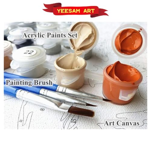 YEESAM ART Paint by Numbers for Adults, Water Lilies by Monet Flowers16x20 Inch Linen Canvas Acrylic DIY Number Painting Kits Wall Art Decor Gifts (Without Frame)