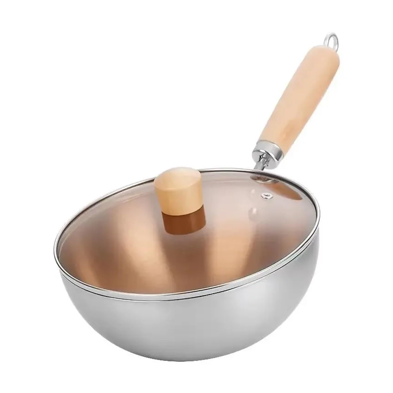 Padella antiaderente da 20 cm, wok con coperchio, in acciaio inox, for fornelli a induzione, fornelli a gas, pentole for cucinare zuppe