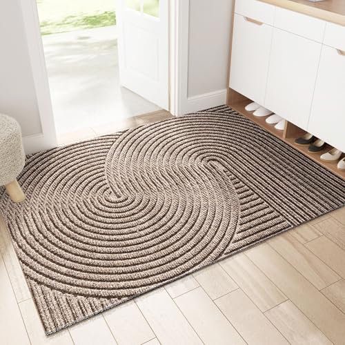 Hopeholic 玄関マット 屋外 北欧 風水 泥落とし おしゃれ ドア 業務用 家庭用 洗える 玄関外 大判 滑り止め 長さ調整可能 水洗い お手入れ簡単 60×90cm カーキ - Hopeholic - 商品画像