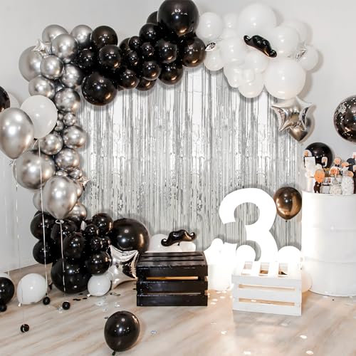 Image of 6 Pack Silver Foil Fringe Curtains Streamers Party Decorations 3.3 x 8.2 ft, Tinsel Curtain Fringe Backdrop for Parties, Silver Door Fringe Birthday Streamers, Photo Booth Backdrops, Party Decor