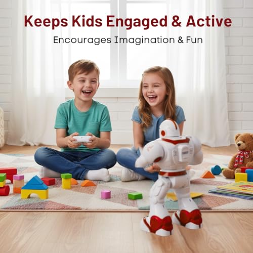 Image of Lilplay Robot Toy for Kids with Shooting Bullets, Action Robot with Lights & Music, 360 Moving Battery Operated Toy Figure with AI Eyes, Birthday Gift for Boys & Girls (Red)