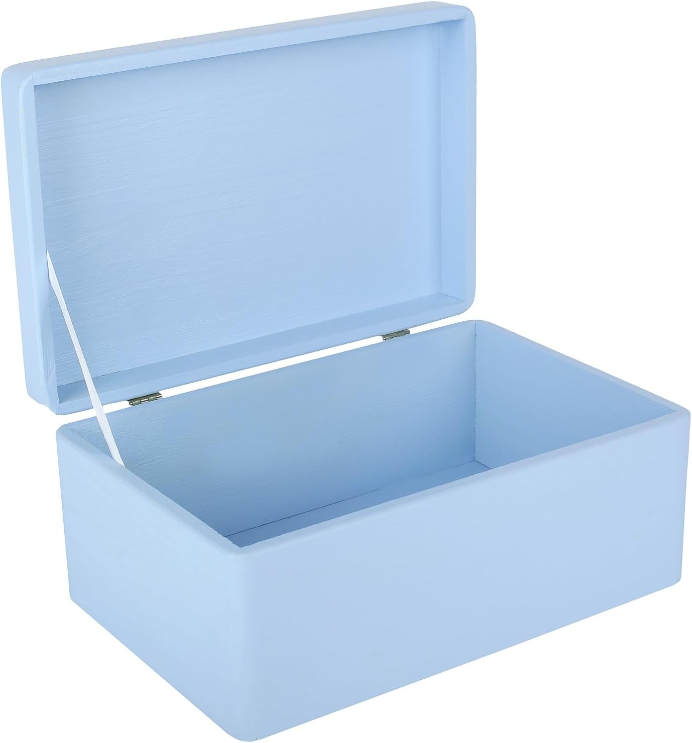 Creative Deco Large Blue Plain Wooden Storage Box with Lid | 30x20x14cm (+/-1 cm) | Hinged Lid | Gift Christmas Xmas Box Kitchen Storage | ROUGH & UNSANDED Wood Keepsake Memory Craft Chest