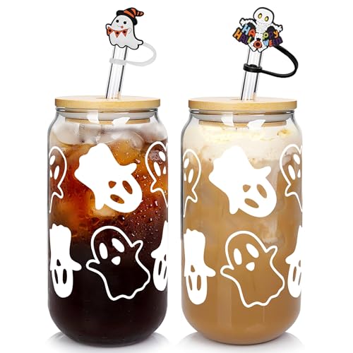 Halloween Cups - 20oz/568ml Beer Can Glasses with Lid & Straw, Tumbler Coffee Cups