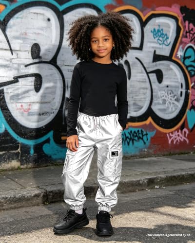 Image of Betusline Girls 2 Piece Summer Outfits,Kids Casual Short Sleeve Crop Top & Cargo Jogger Pants Sets,4T-14Y