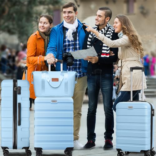 Image of AnyZip Luggage PC ABS Hardside Lightweight Suitcase with 4 Universal Wheels TSA Lock 20 24 28 Inch, LightBlue, 5 piece set, Fashion