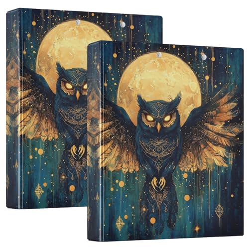 Image of Owl Moon Moth Moon 3 Ring Binder with 2 Interior Pockets 1.5 inch Binders 3 Ring Heavy Duty Fit 8.5 inch x 11 inch Letter Size for Office School, 2 Pack