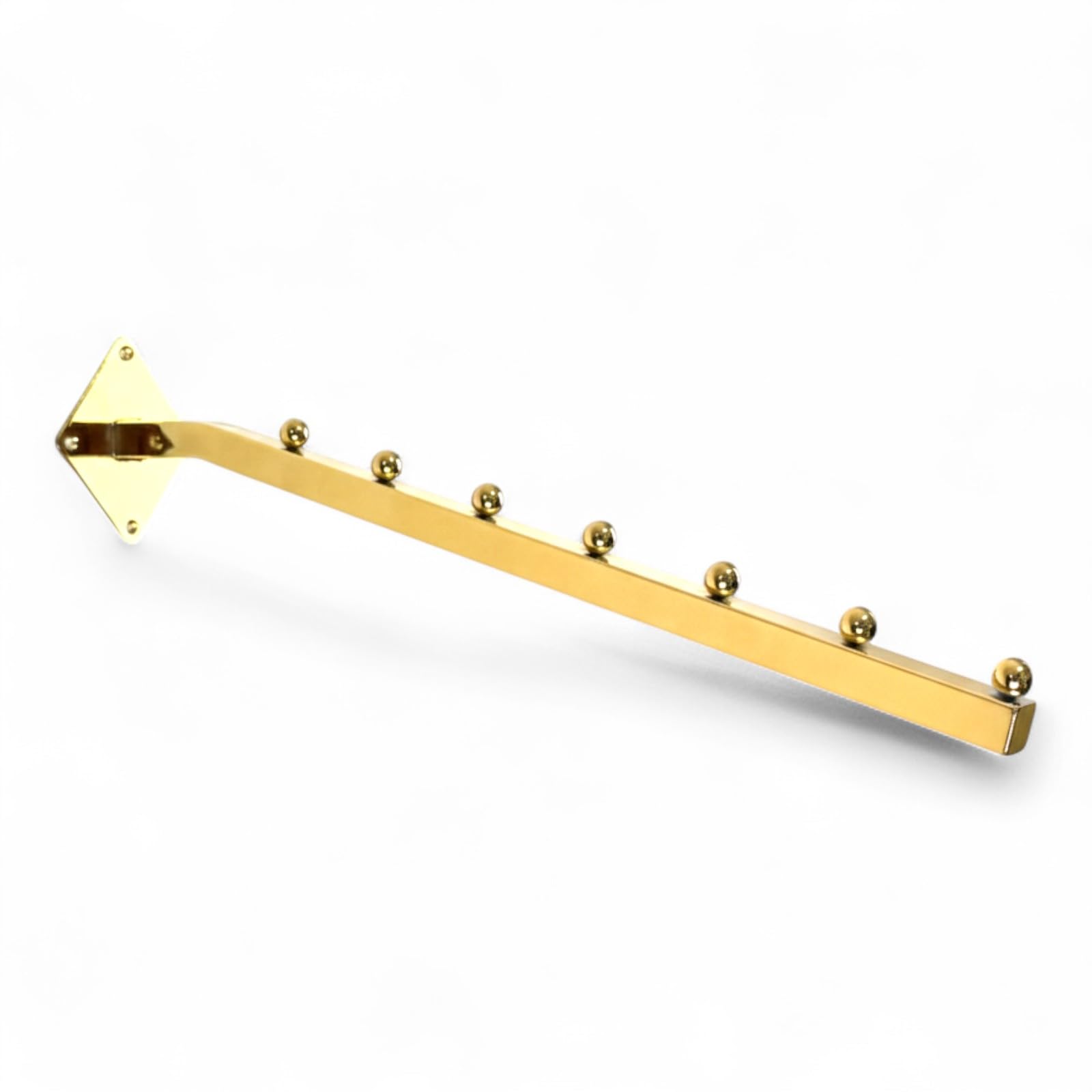 Shoplines Supplies 7-Balls-Golden 1X 7-Ball Sloping Wall-Fix Display Arm Golden Shiny Steel 460Mm | Space-Saving Garment Rail For Retail Clothing Display & Home Wardrobe Organisation