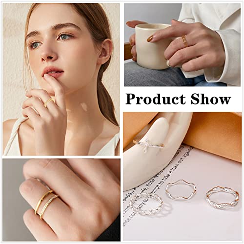 Honsny 14K Gold Plated Stacking Rings Set For Women, Stackable Knuckle Rings Thin Dainty Silver Rings For Teen Girls Wedding Eternity Band Simple Rose Gold Ring Set Size 4-11 #TOP4