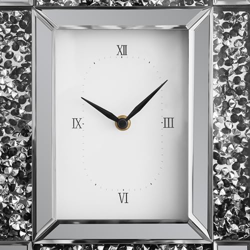 image for SHYFOY Crystal Desk Clock, Crush Diamond Mirrored Square Table Clock, 