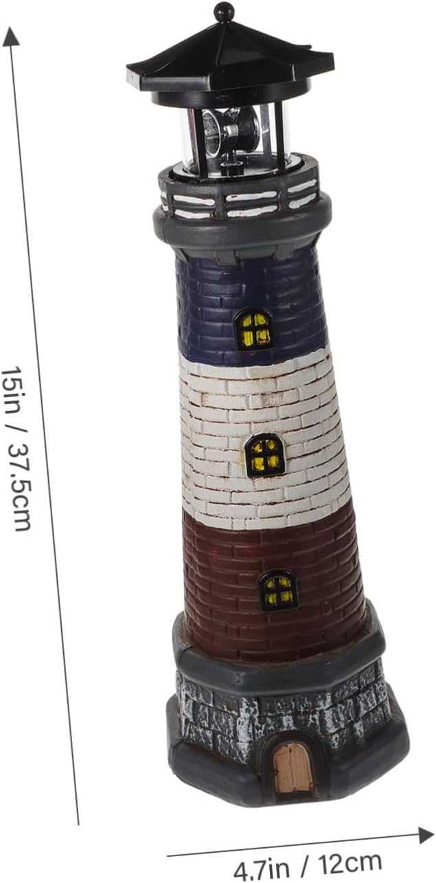 Mikikit Solar Garden Lighthouse Statue Resin Figurine Lawn Decor for Patio Nautical Scene Outdoor Ornament