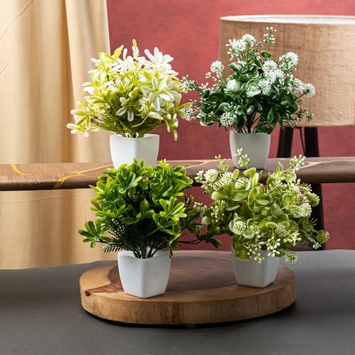Image of JH Gallery Artificial Plants with Pot - Realistic Look, Durable Home Decor, Perfect Home Decoration Items for Living Room, Hall and Bedroom. Flower Pot for Stylish Interiors (Pack of 4)