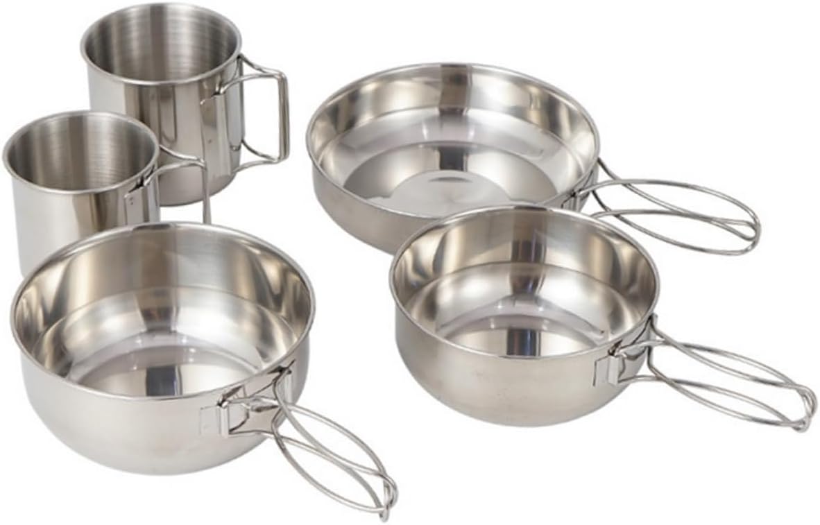 Camping Cookware Set Portable Stainless Steel Frying Pan Bowls Cups Collapsible Dinnerware for Hiking Travel Outdoor Adventures