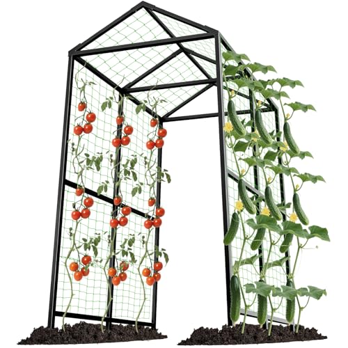 Metal Garden Arch Trellis for Climbing Plants Outdoor 7.1FT Extra Tall Cucumber Trellis for Raised Bed Plant Trellis for Vegetable Fruit Flower VineBlack