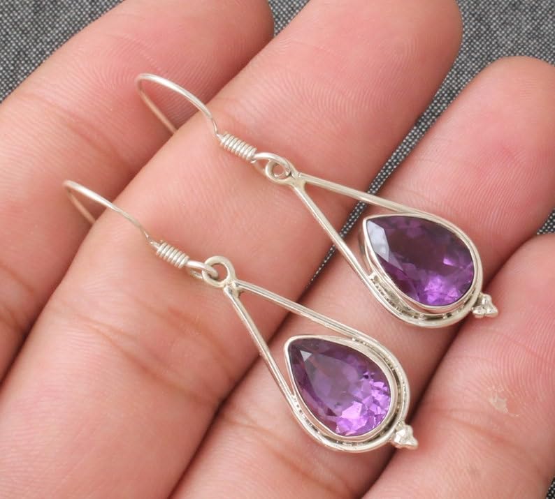 Boucles d'oreilles améthyste naturelle en argent sterling 925 de haute qualité - 3