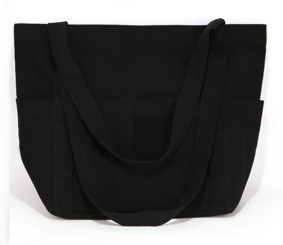 Augbunny Heavy Duty Durable 100% Cotton 16oz Canvas Extra Large Grocery Bag Beach Tote Shopping Bag With Outer Pockets Multi Purpose Daily Use Casual Tote.