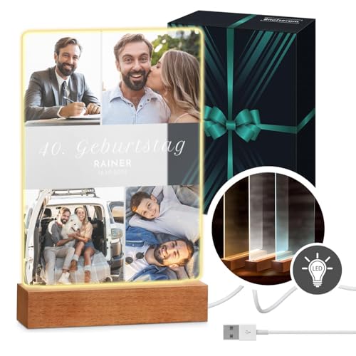 Maverton beleuchteter LED-Rahmen mit Holzständer - personalisiertes Acryl Glasbild mit eigenem Fotoâ€¦ – Miniatur