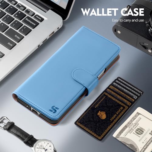 Shieldtop Compatible with Samsung Galaxy Z Fold 4 Wallet Case with Card Holder,Women Man RFID Blocking PU Leather Flip Shockproof Protective Cover Credit Card Holder Slots Kickstand,Light Blue by Shieldtop - Used condition - Image 2