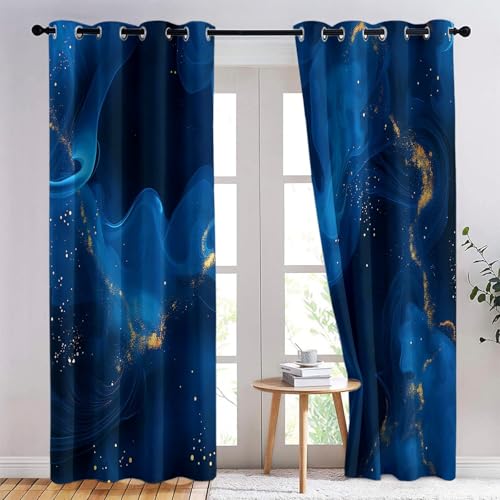 Rideaux opaques bleu pour préserver l'intimité du salon
