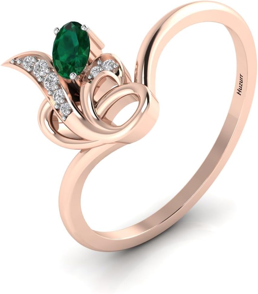Natural Emerald Rings, 14K Gold Rings for Women Teen Girls - Real 925 Sterling Silver Rings, Style Solitaire Ring, Dainty Minimalist Trendy Jewelry Gifts (Anillos Para Mujer)