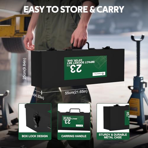 Image of 3 /4 inch Drive Deep Impact Socket Set, 23 Pcs SAE Sizes 3 /4 inch to 2 inch | 24T Ratchet Wrench, 18 inch Sliding T-Bar & Extension Bars, CR-MO Steel, Heavy Duty Impact Socket for Truck & Equipment Repair