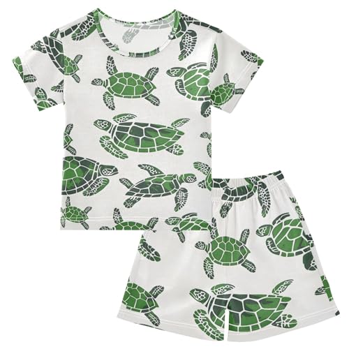 ALAZA Green Watercolor Turtle Pajamas Short Sleeve 2 Piece Sleepwear Top and Bottom Pajama Set Unisex