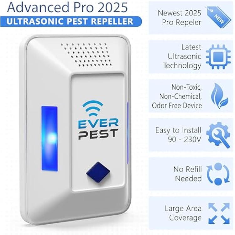 Ultrasonic PestControl Repeller Plug in - 2 Pack Device Repels Cockroach Cricket Bug Flea Fruit Flies Deterrent, Ultrasound Insect Mice Roach Rat Scorpion Bat Squirrel Rodent Spider Wasp