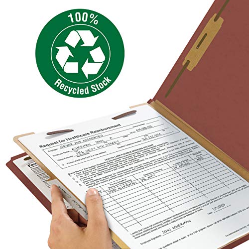 Smead 100% Recycled Pressboard Classification File Folder, 1 Divider, 2" Expansion, Letter Size, Red, 10 Per Box (13724) #TOP3