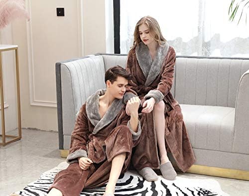 Ladies Long Fleece Dressing Gown Comfy Fluffy Bathrobe Shawl Collar Shimmer Winter Warm Nightgown Housecoat M/L/XL (8-18 UK)