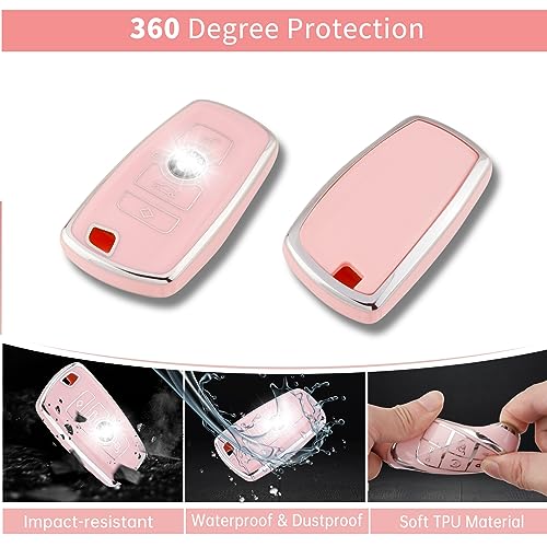 Image of Pangpai Pink Key Fob Cover for BMW, Soft TPU Key Case Protection with Bling Keychain Fit for BMW 2 5 6 7 X1 X2 X3 X5 X6 Series