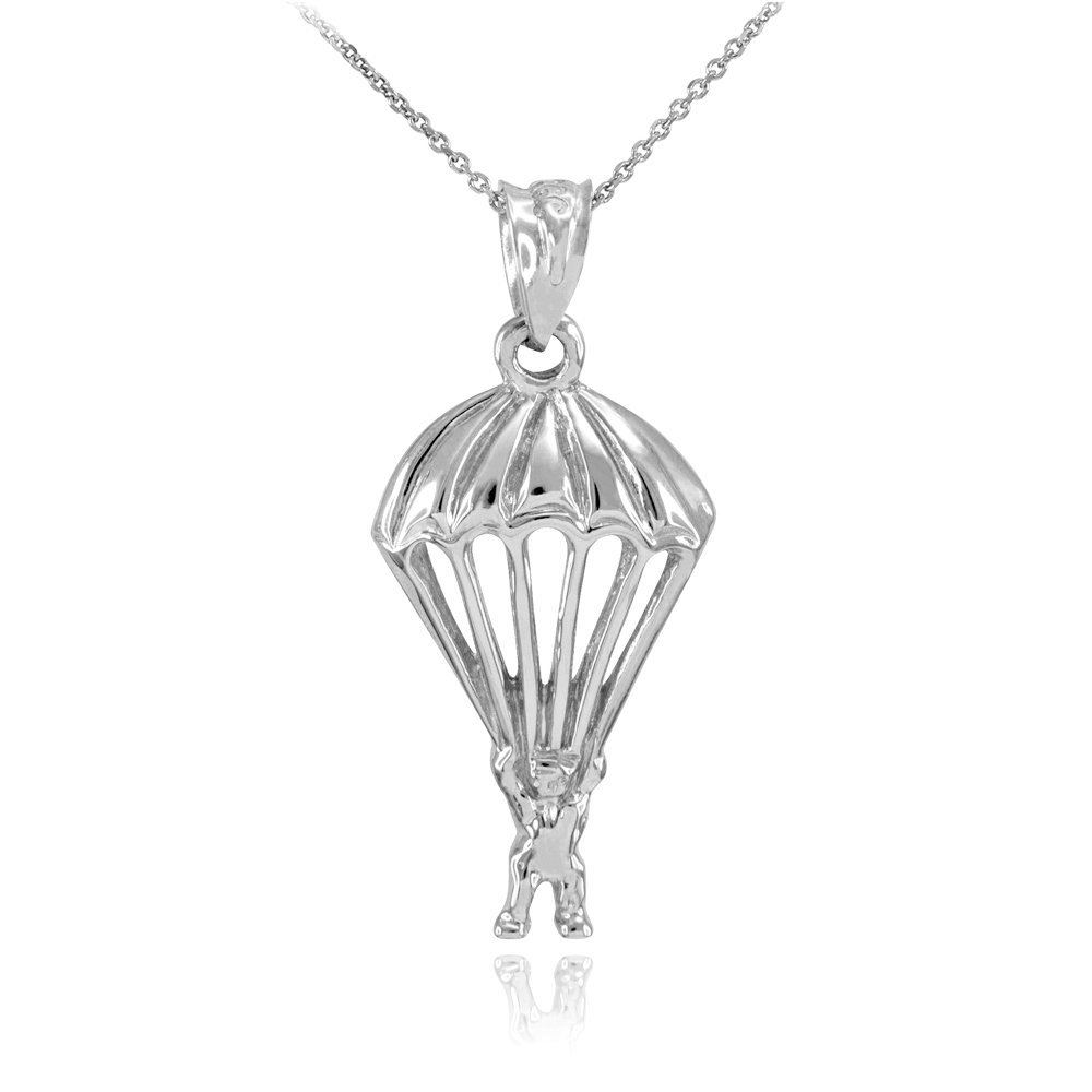 Solid 925 Sterling Silver Skydiving Parachuter Pendant Necklace