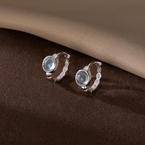 SLUYNZ Solid 925 Sterling Silver Synthetic Blue Gemstone Hoop Earrings for Women Teens Aquamarine Hoop Earrings Huggie4