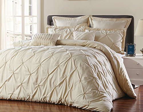 Unique Home 8 Piece Reversible Pinch Pleat Comforter Set Fade Resistant, Taupe, King