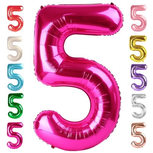 Image of 5 Balloon Numbers Birthday Decorations, 40In Hot Pink Balloons for Party | Eye-catching Appearance, Perfect Decorative Centerpieces, Convenient Self-sealing Structure, Widely for Various Occasions