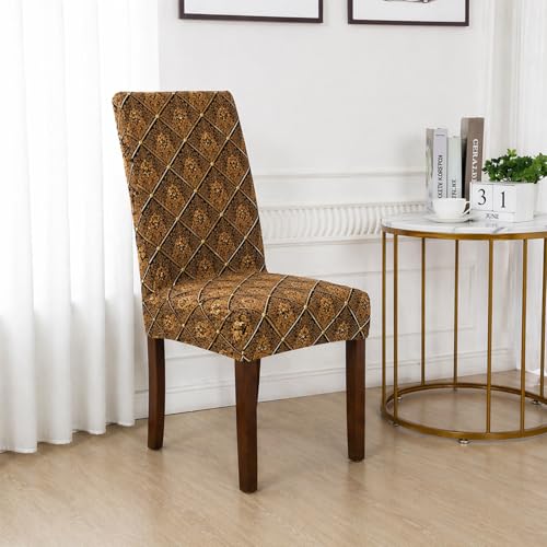 Image of Polycotton Printed Dining Table Cloth with Dining Chair Covers,Slipcovers (6 Seater Table Cover + 6 Chair Cover) (Brown & Black Box)