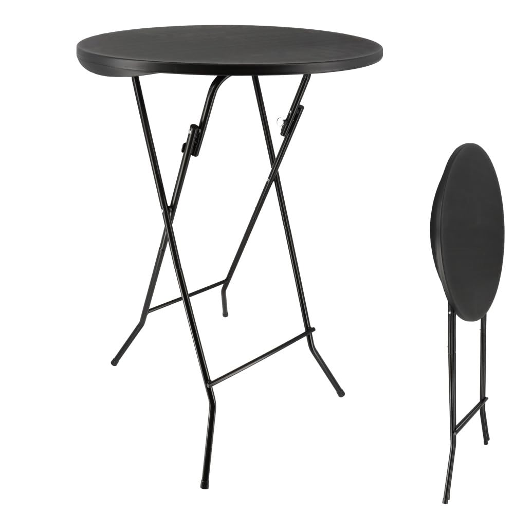 Oxeo Table Mange Debout Pliable 80cm H110cm Table Haute Bar Plateau Résine Acier Noir