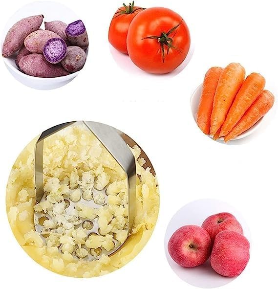 Miniatura 5 de Triturador de papas, utensilio de cocina vintage de acero inoxidable, redondo, triturador de papas, mango de madera, herramienta para papas,
